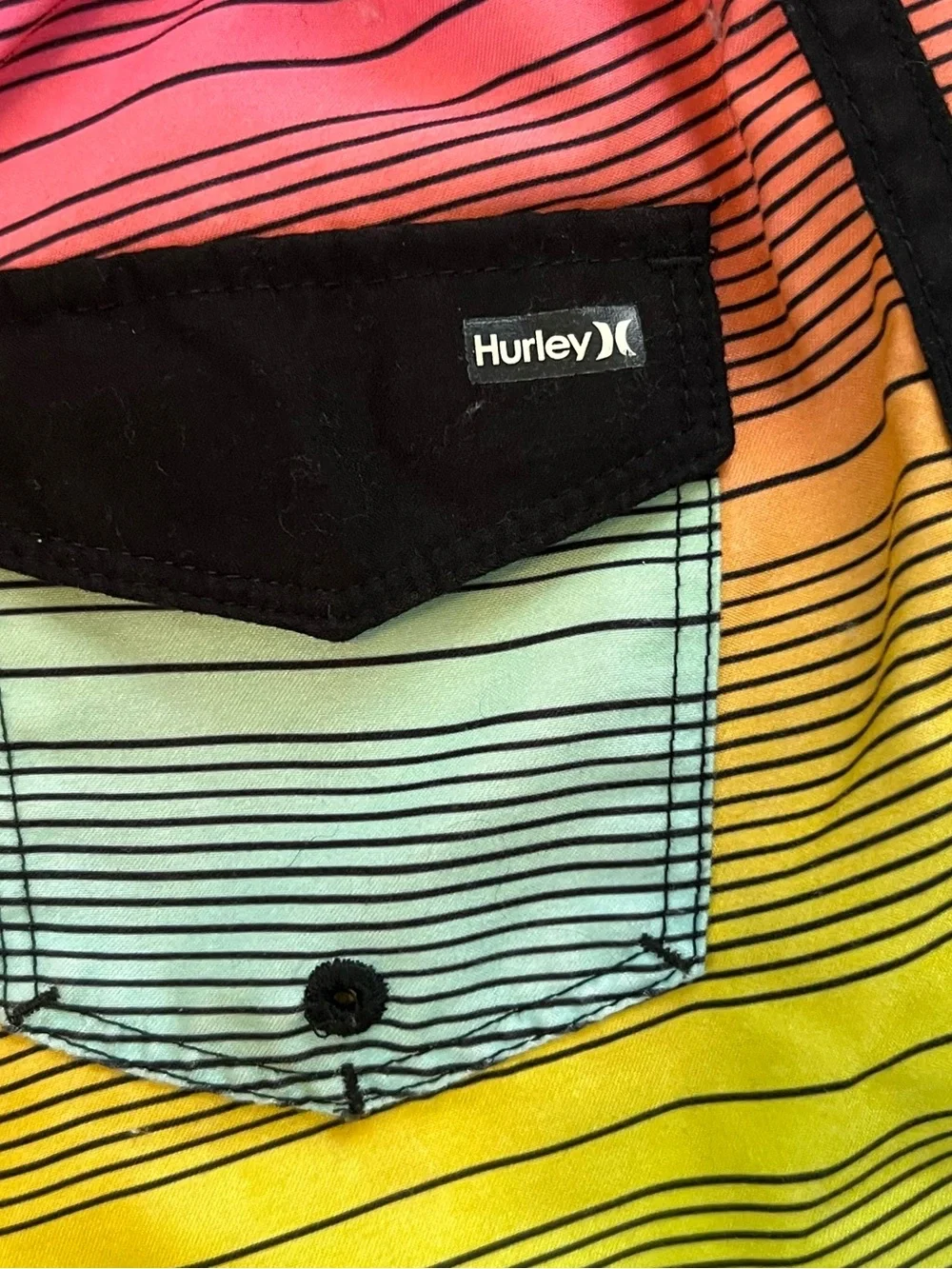 Hurley Kid’s Gradient Stripe Boardshorts — Pink, Yellow, Green